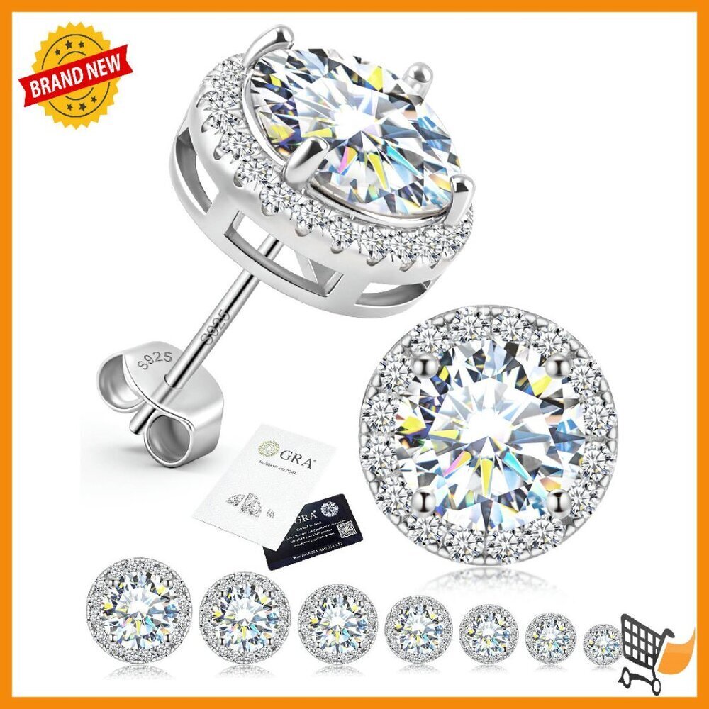 S925 Sterling Silver Moissanite Stud Earrings Unisex Gift